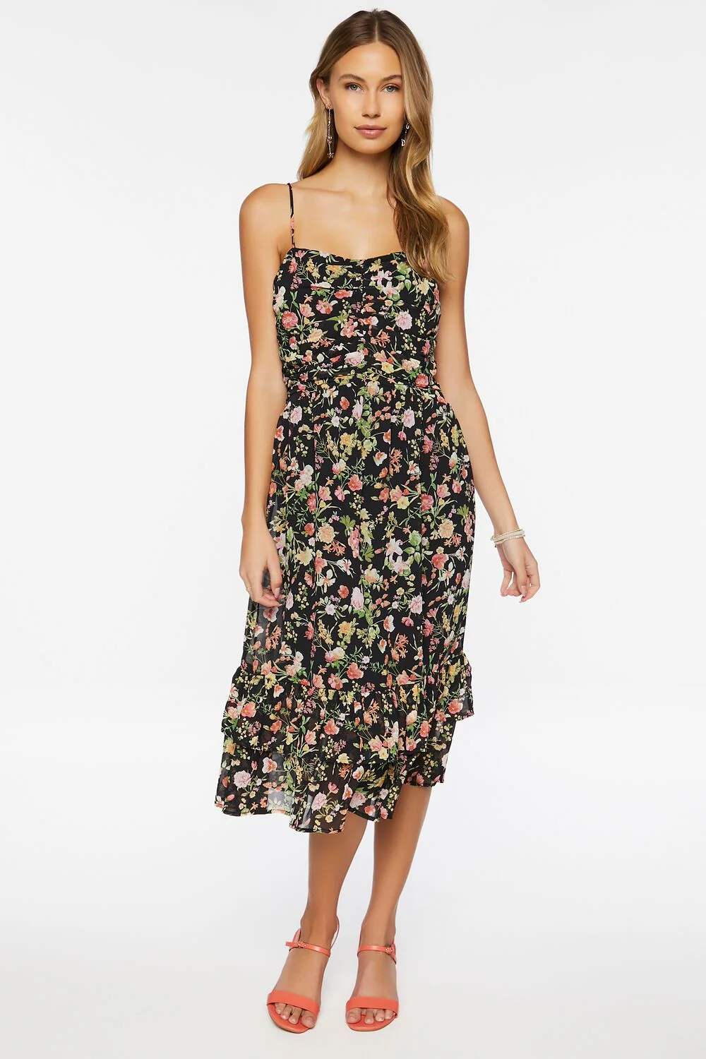 Floral Print Sweetheart Midi Dress - Image 6