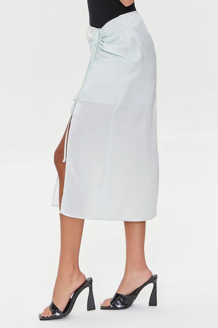 Satin Ruched Drawstring Skirt - Image 3