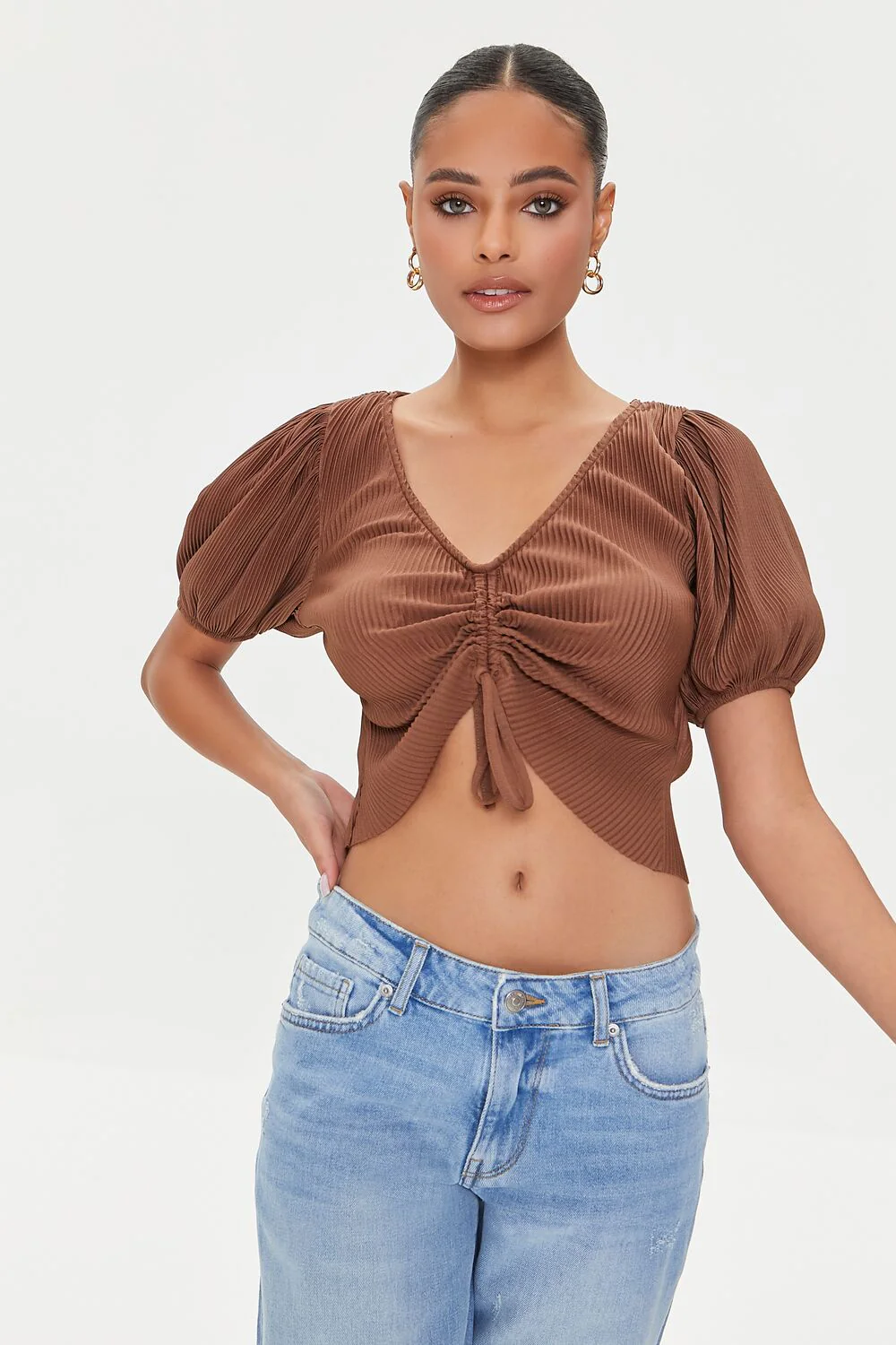 Peasant-Sleeve Crop Top - Image 2