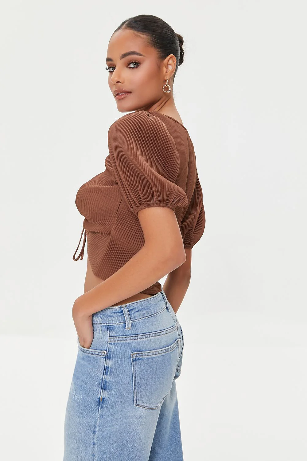 Peasant-Sleeve Crop Top - Image 3