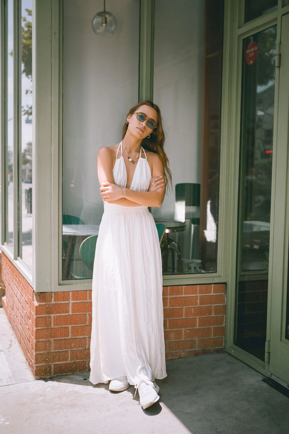 Gauze Plunging Halter Maxi Dress - Image 2