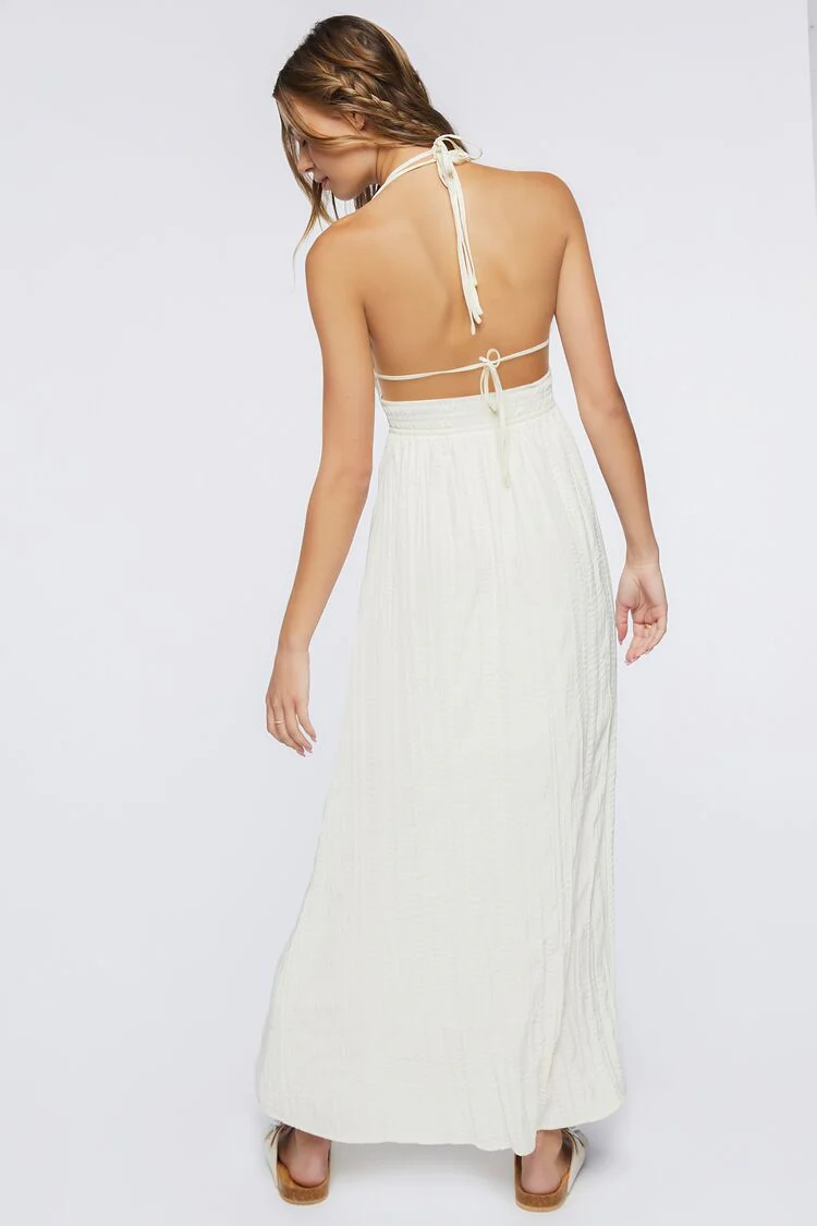 Gauze Plunging Halter Maxi Dress - Image 3