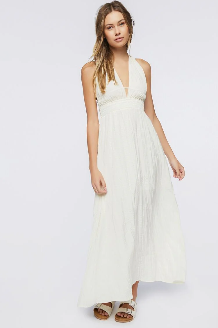 Gauze Plunging Halter Maxi Dress - Image 4