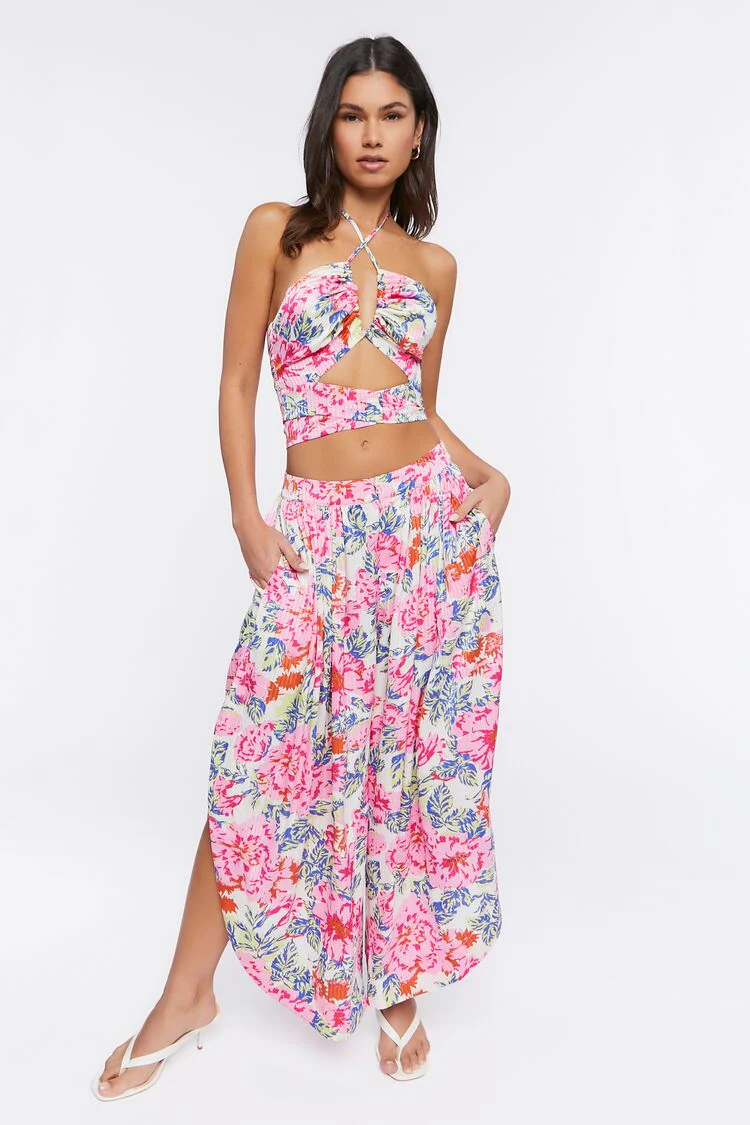 Floral Print Halter Crop Top - Image 4