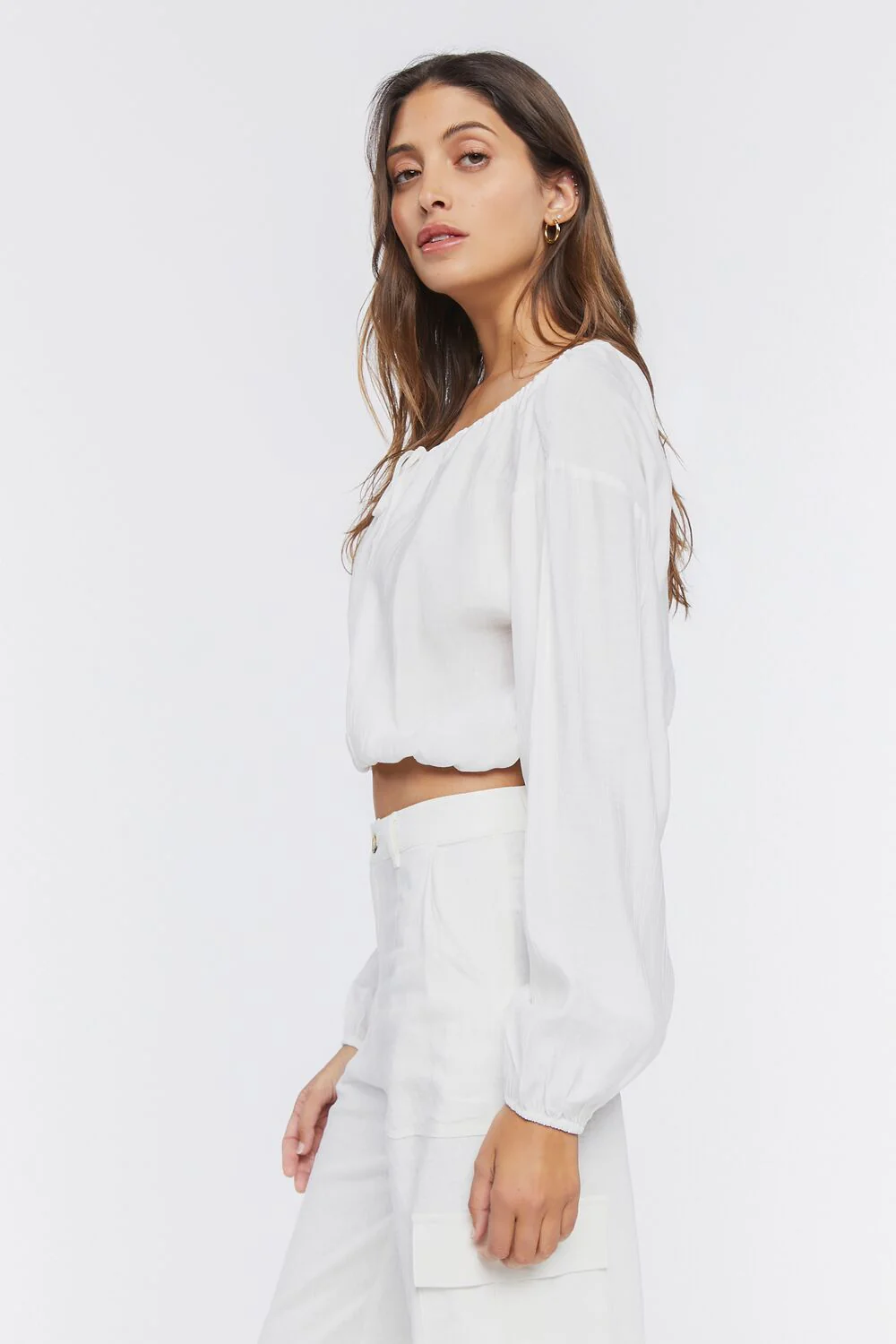 Peasant-Sleeve Ruched Crop Top - Image 2