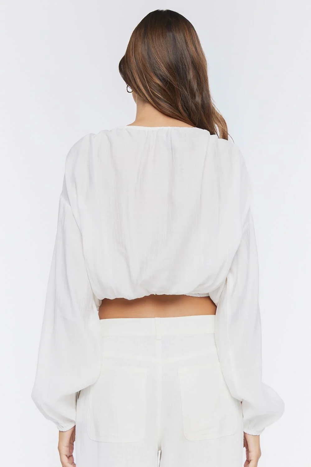 Peasant-Sleeve Ruched Crop Top - Image 3
