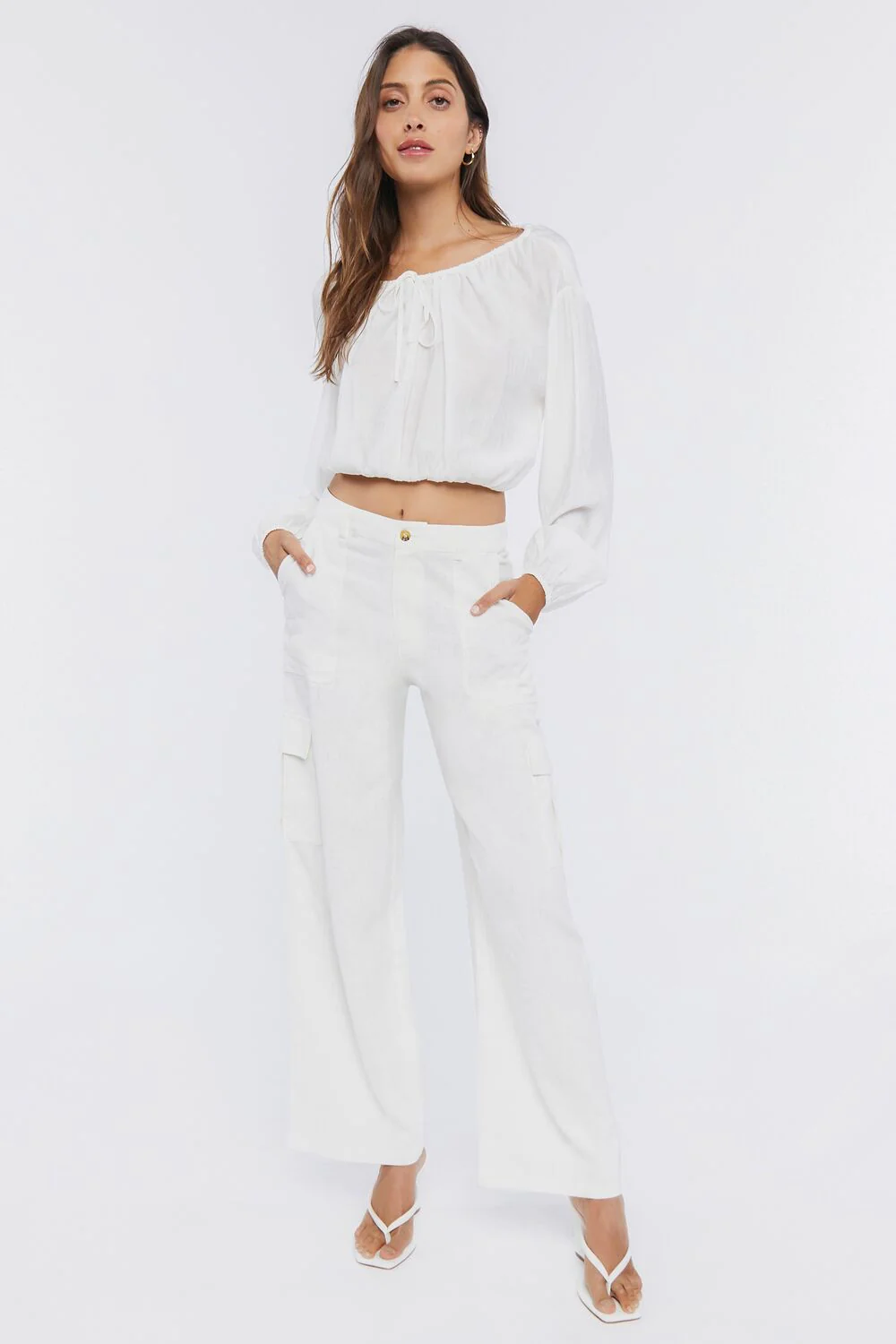 Peasant-Sleeve Ruched Crop Top - Image 4