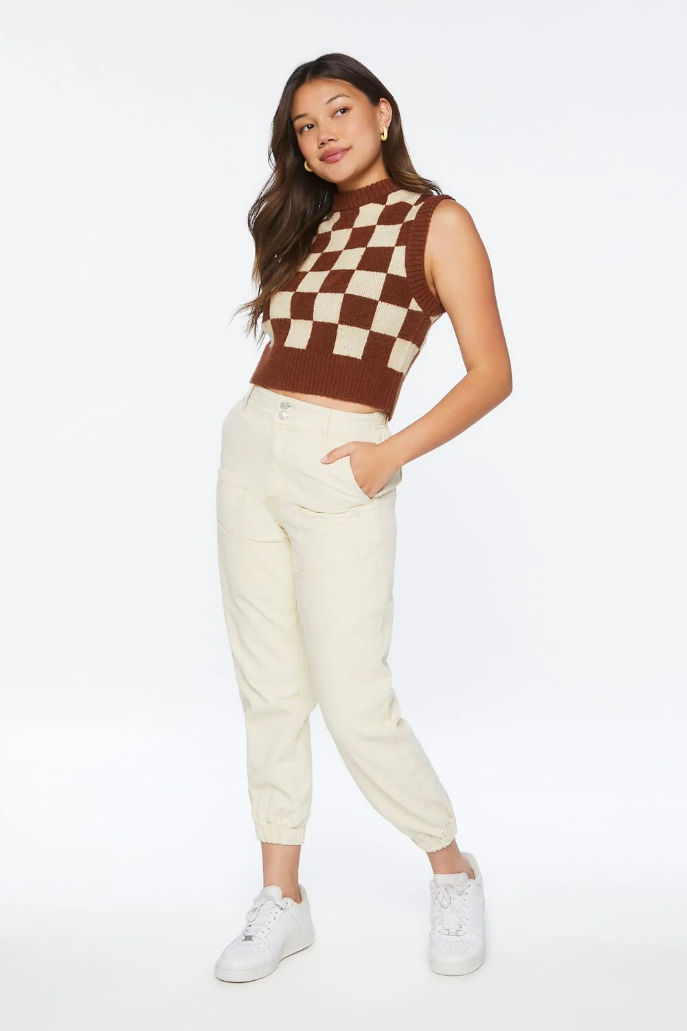 Checkered Cropped Sweater Vest - Image 4
