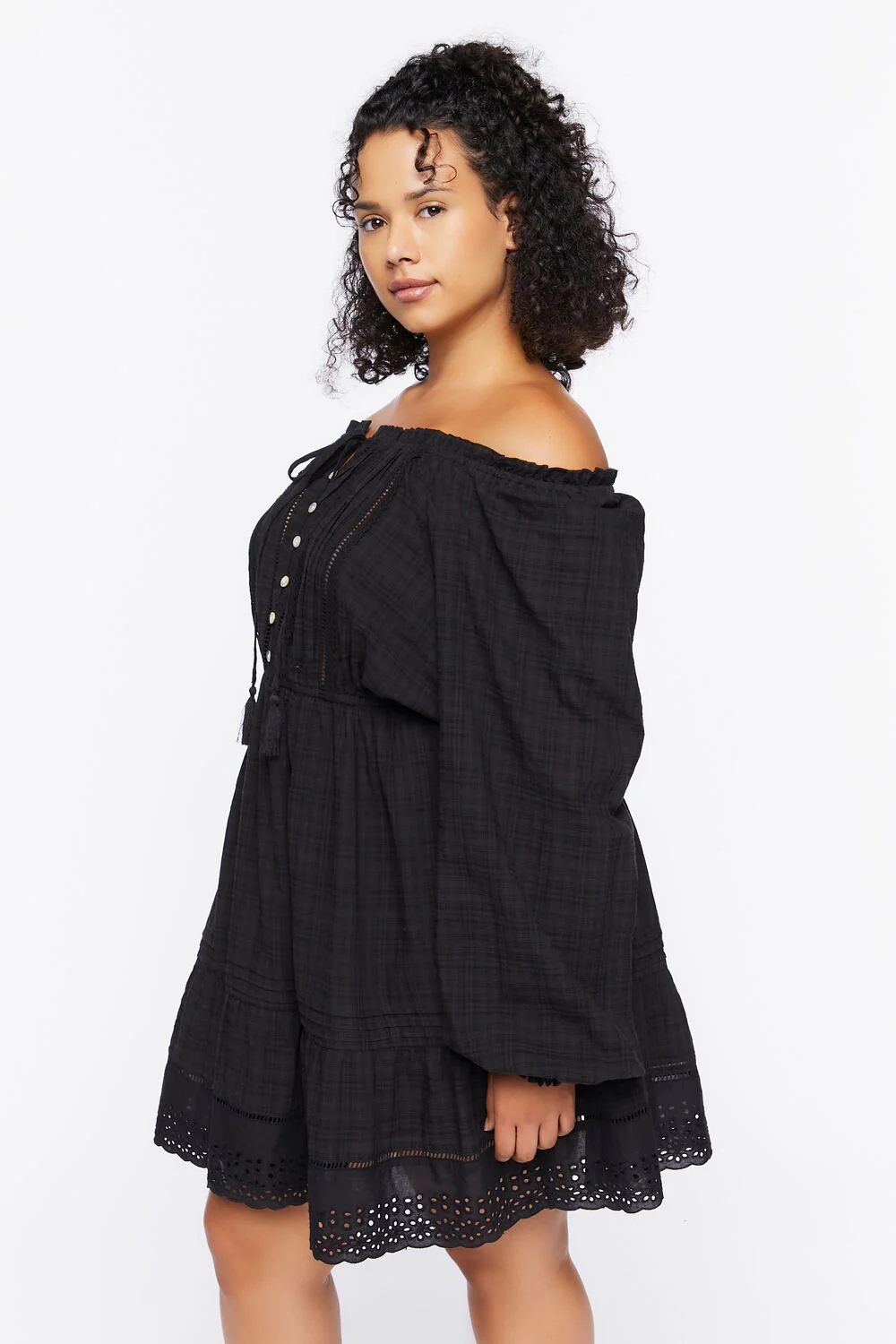 Plus Size Off-the-Shoulder Peasant Mini Dress - Image 2