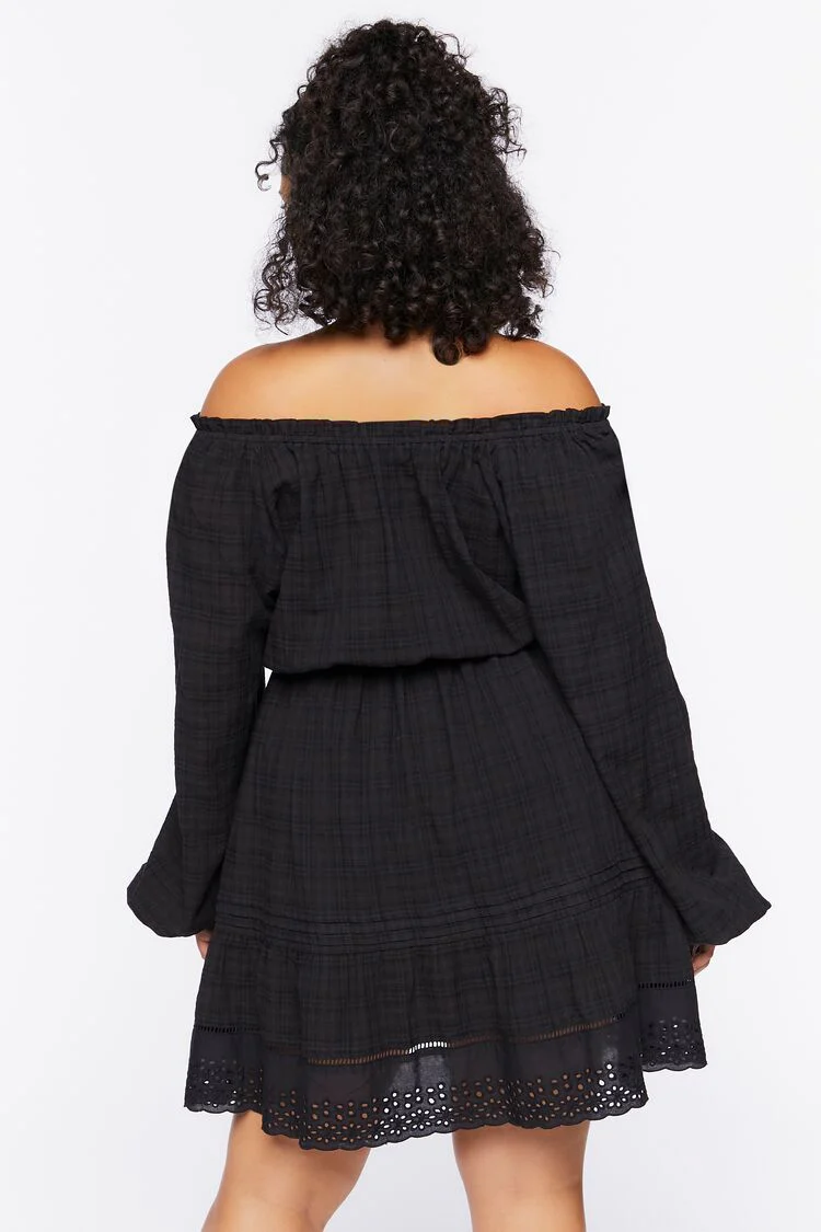 Plus Size Off-the-Shoulder Peasant Mini Dress - Image 3