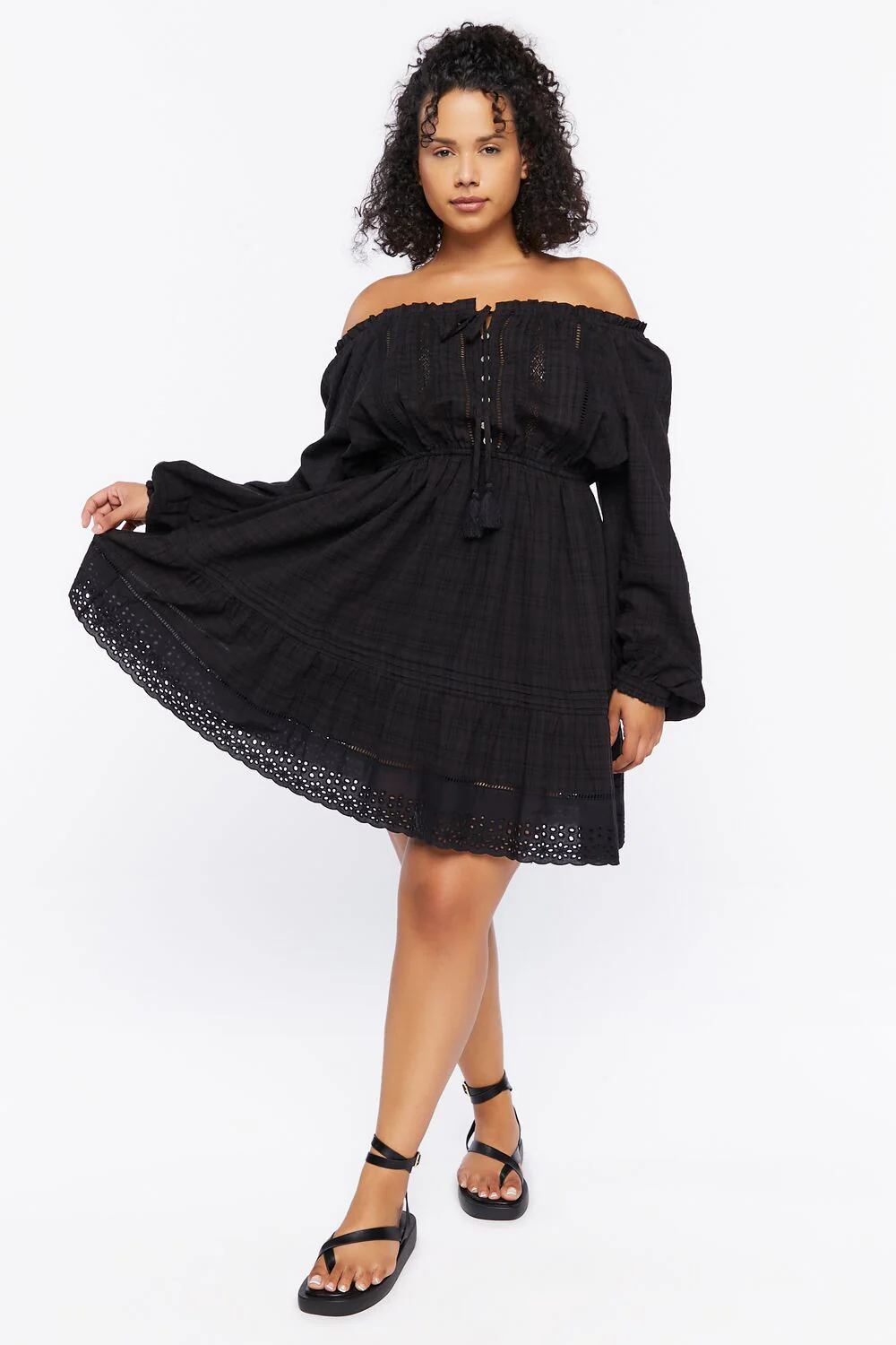 Plus Size Off-the-Shoulder Peasant Mini Dress - Image 4