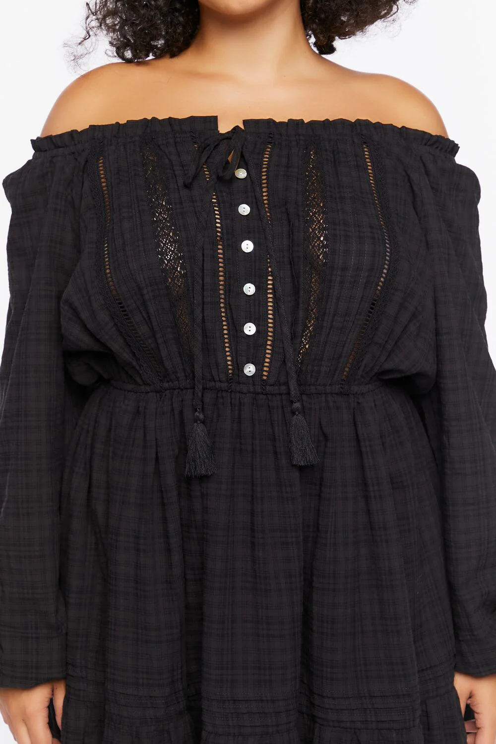 Plus Size Off-the-Shoulder Peasant Mini Dress - Image 5