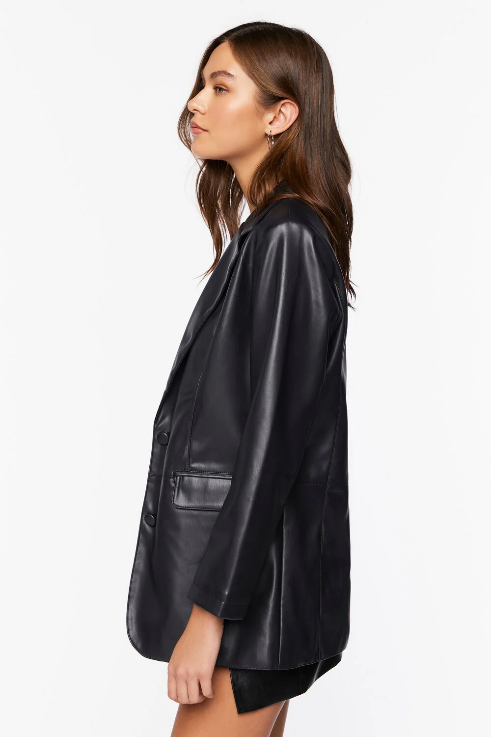 Notched Faux Leather Blazer - Image 2