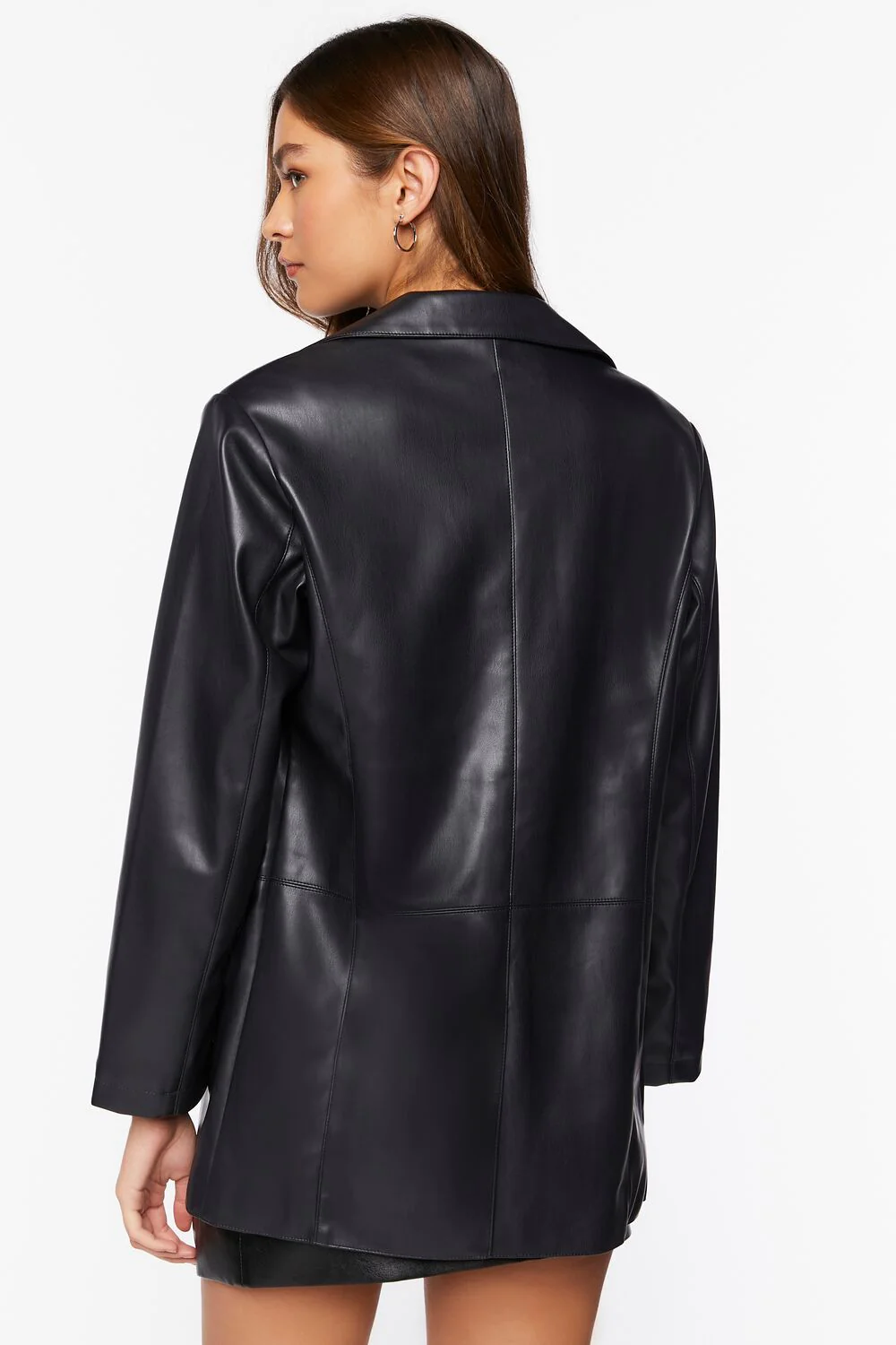 Notched Faux Leather Blazer - Image 3
