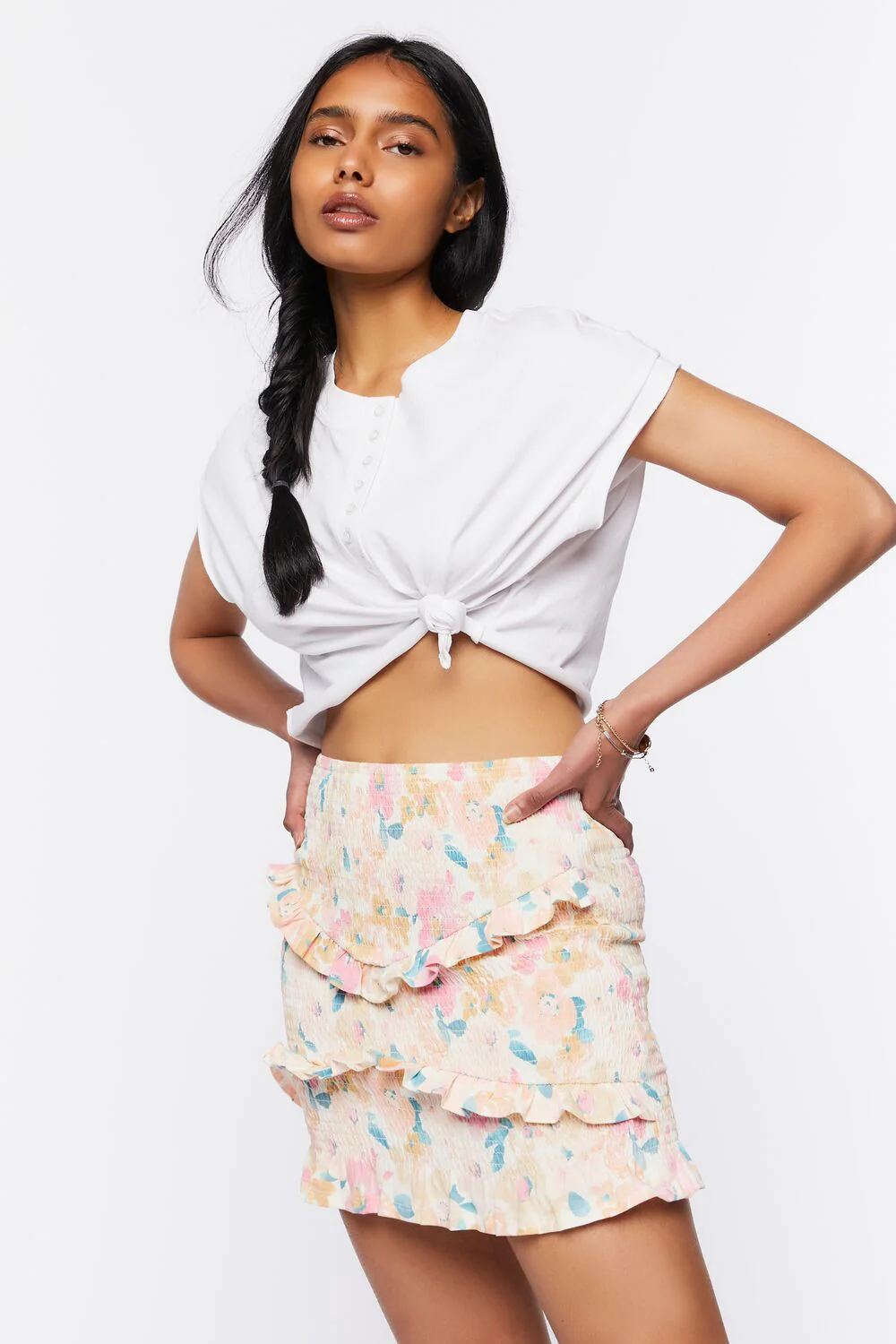 Smocked Floral Print Mini Skirt - Image 5