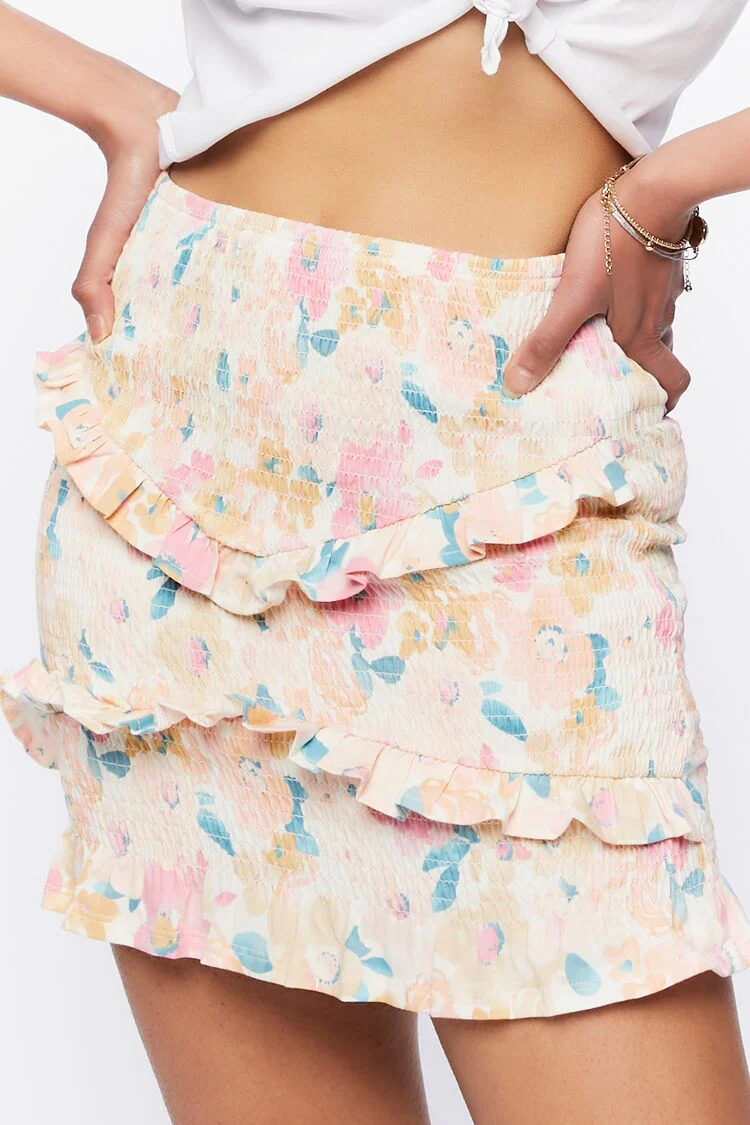 Smocked Floral Print Mini Skirt - Image 6
