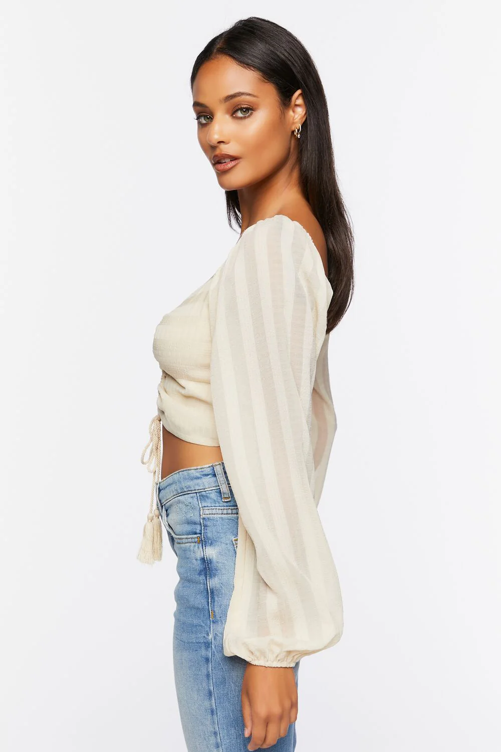 Striped Cutout Peasant Sleeve Top - Image 2