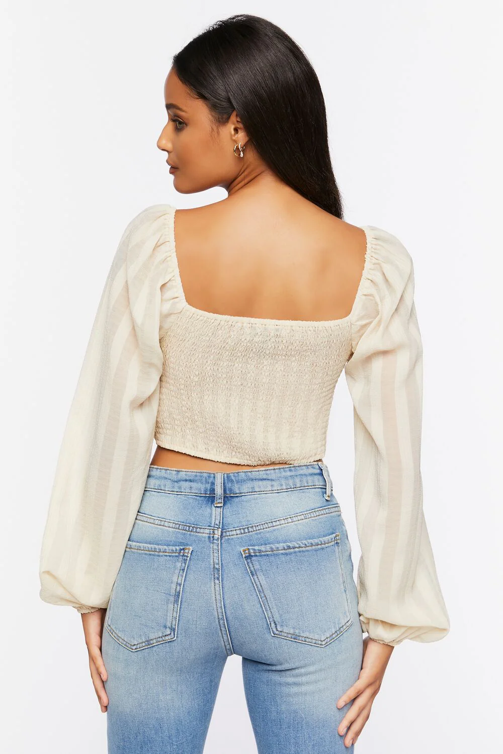 Striped Cutout Peasant Sleeve Top - Image 3