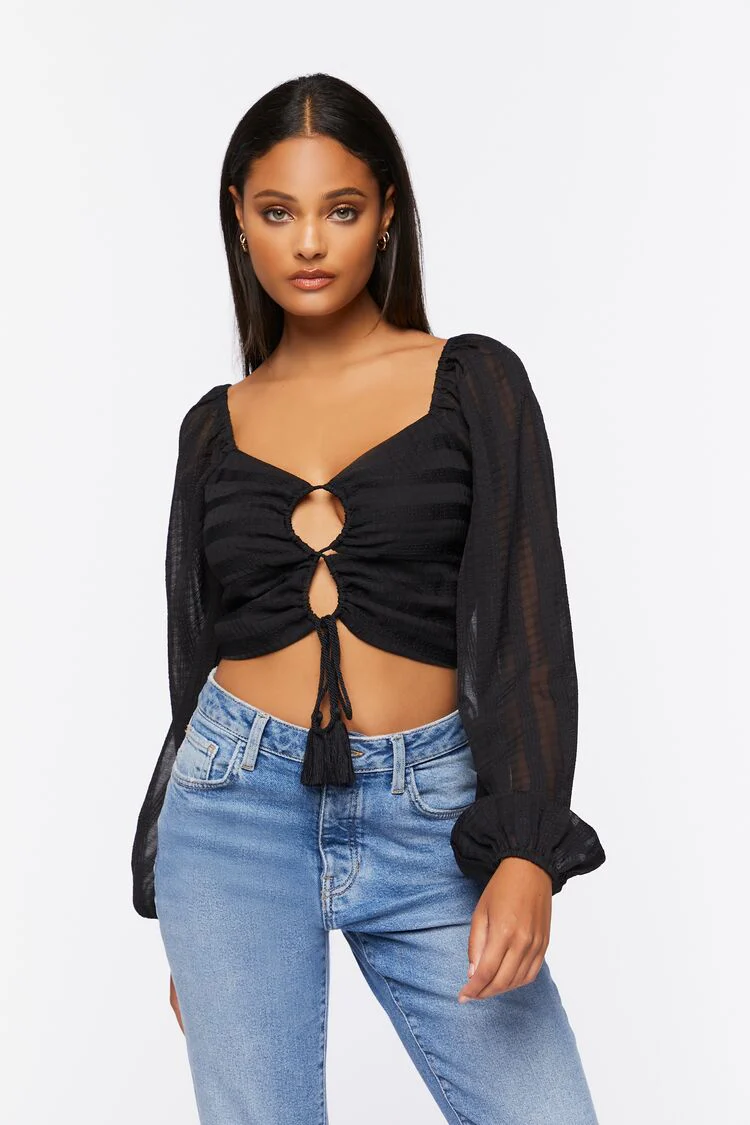 Striped Cutout Peasant Sleeve Top - Image 6