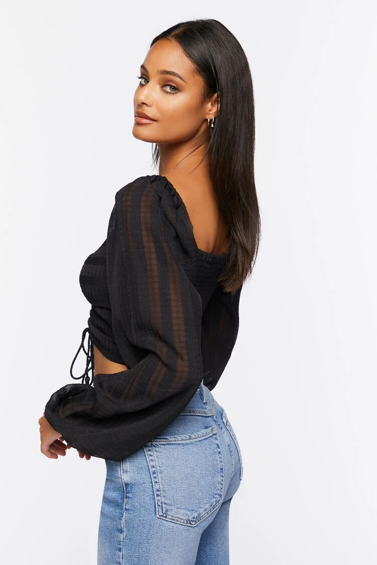 Striped Cutout Peasant Sleeve Top - Image 7