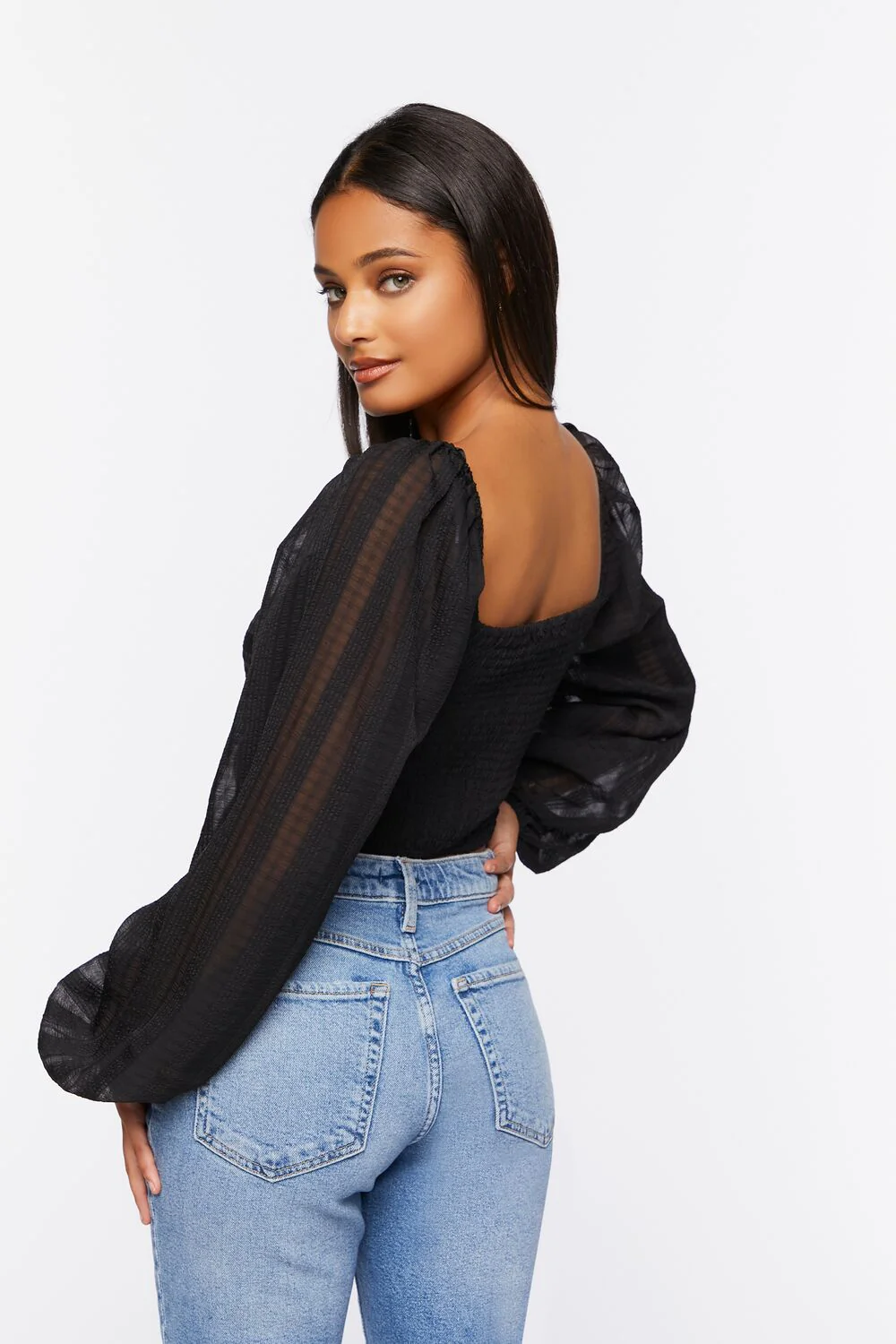 Striped Cutout Peasant Sleeve Top - Image 8