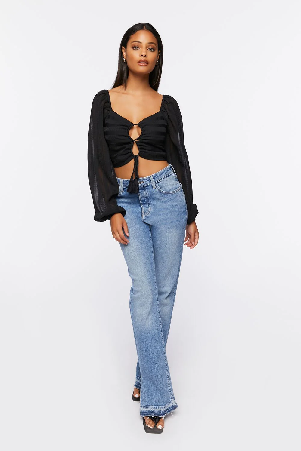 Striped Cutout Peasant Sleeve Top - Image 9