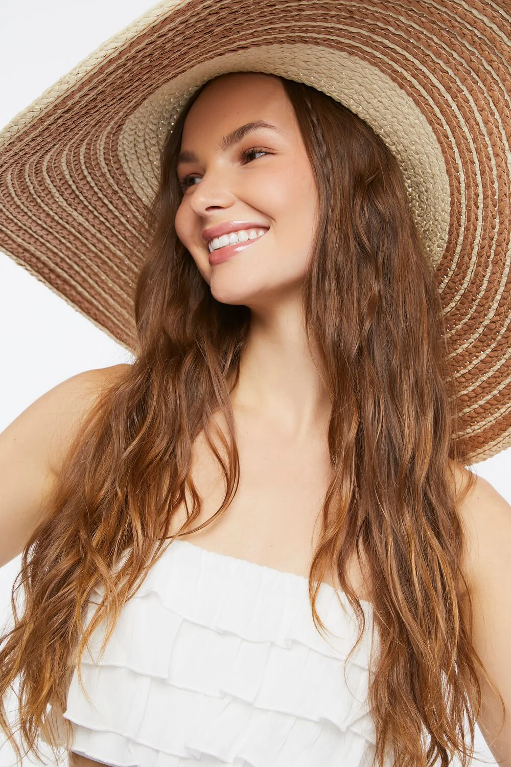 Oversized Striped Straw Floppy Hat - Image 2