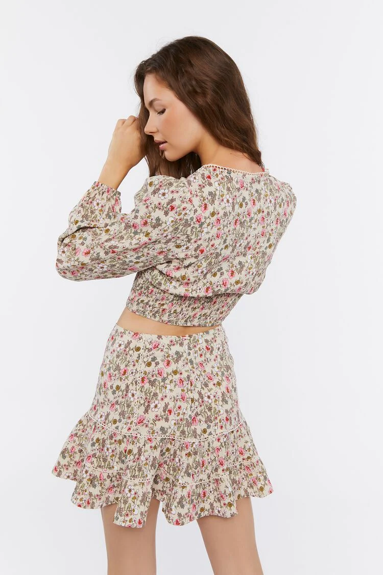 Floral Print Crop Top & Mini Skirt Set - Image 3