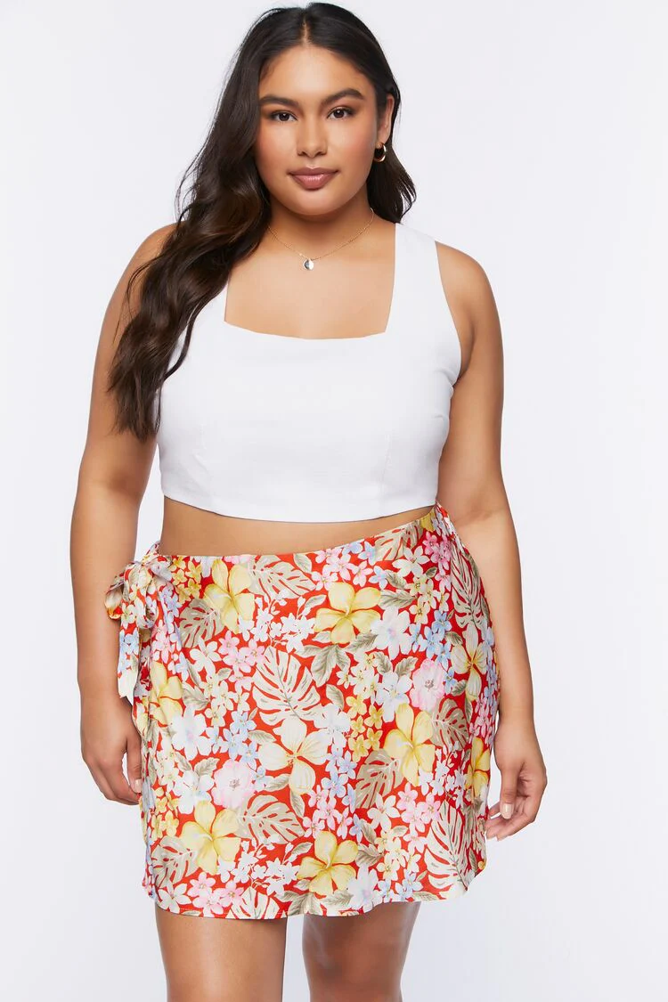 Plus Size Tropical Floral Print Mini Skirt - Image 7
