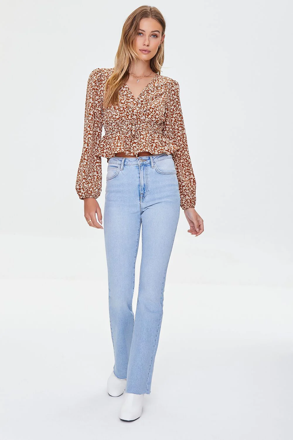 Ditsy Floral Print Flounce Top - Image 9