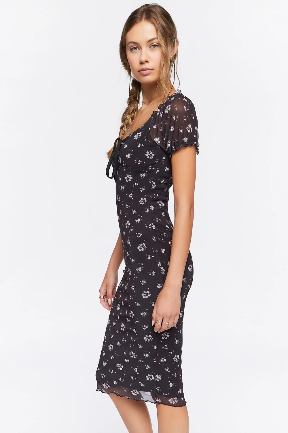 Floral Print Mesh Midi Dress - Image 2