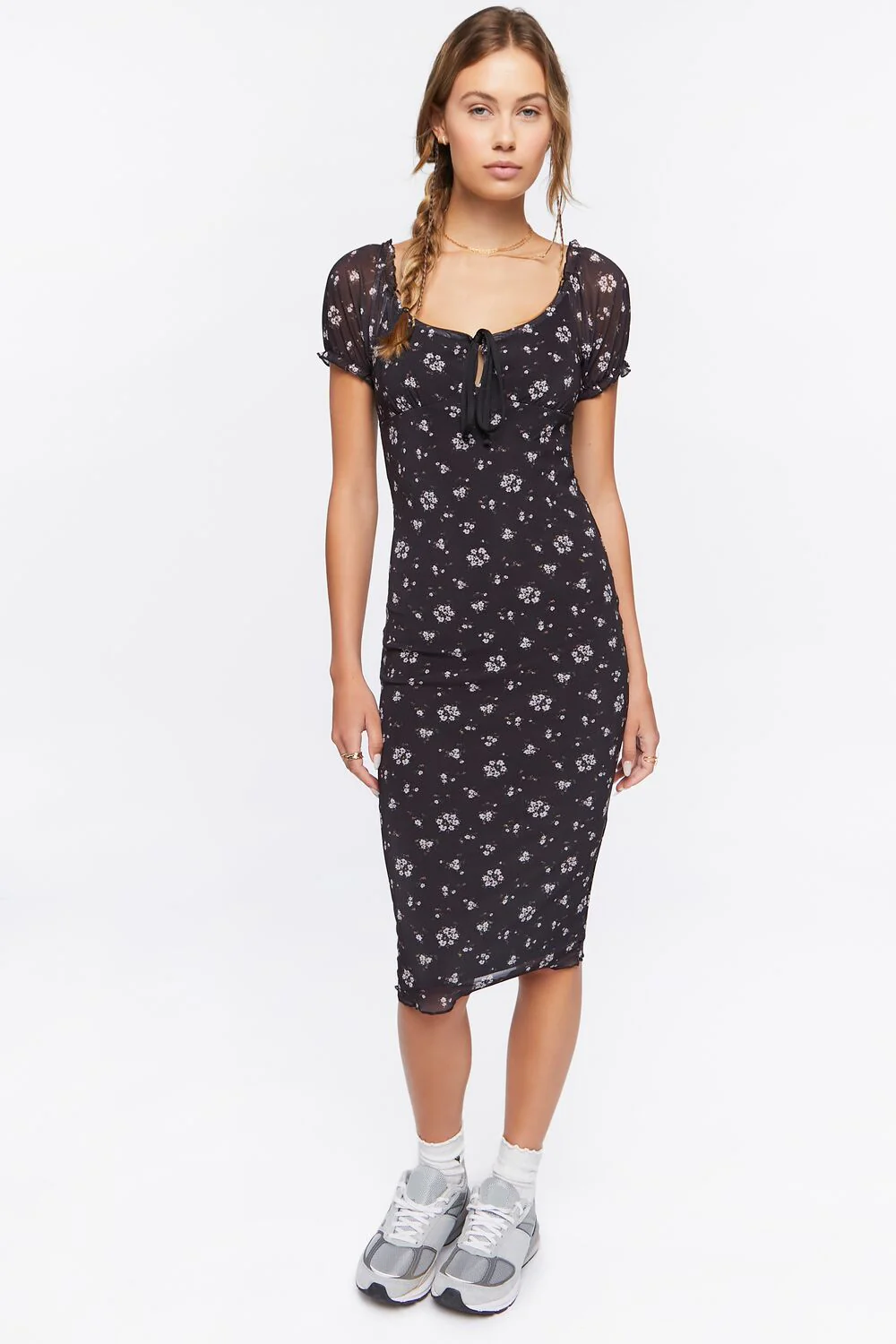 Floral Print Mesh Midi Dress - Image 4