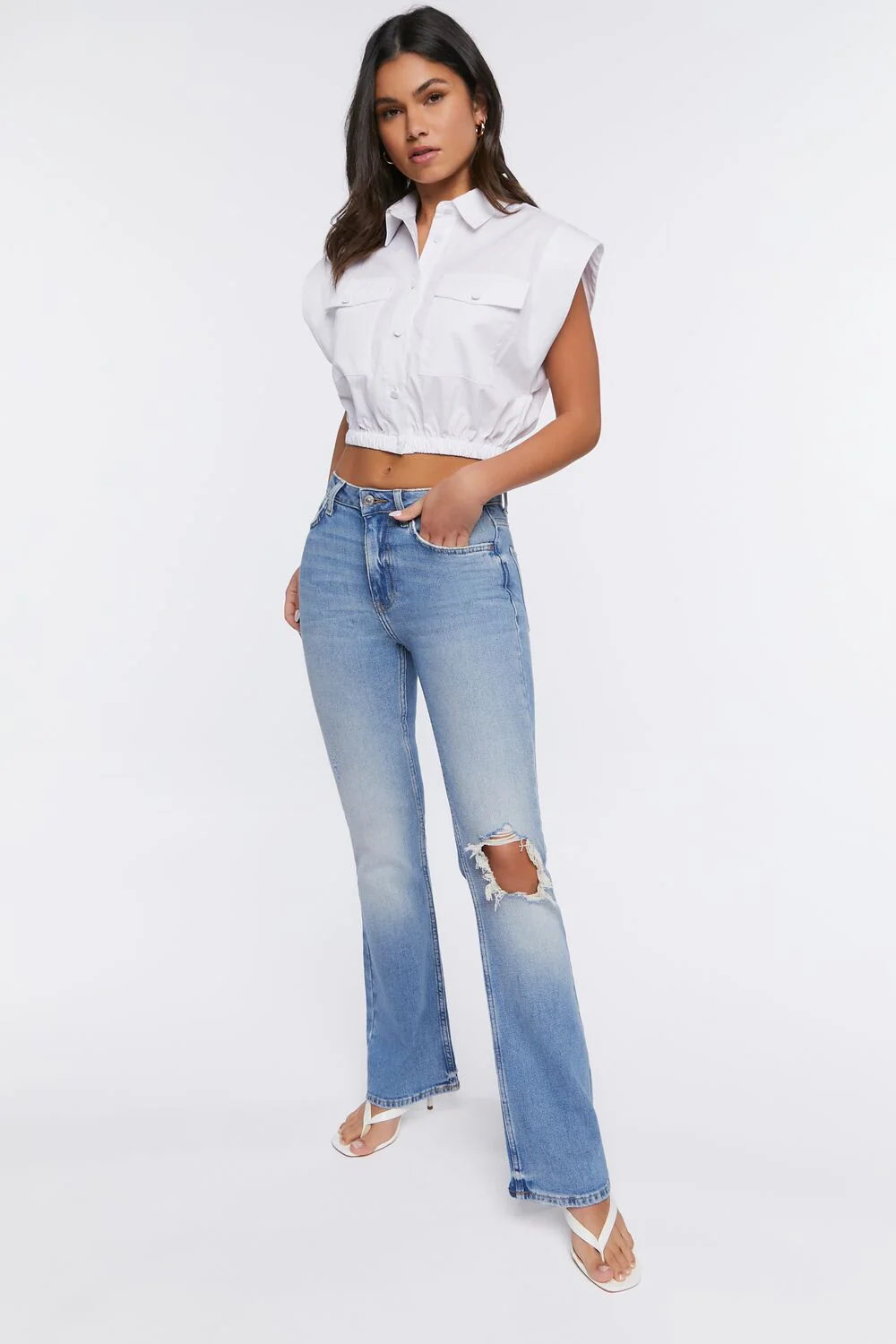 Hemp 10% Distressed Flare Jeans - Image 4