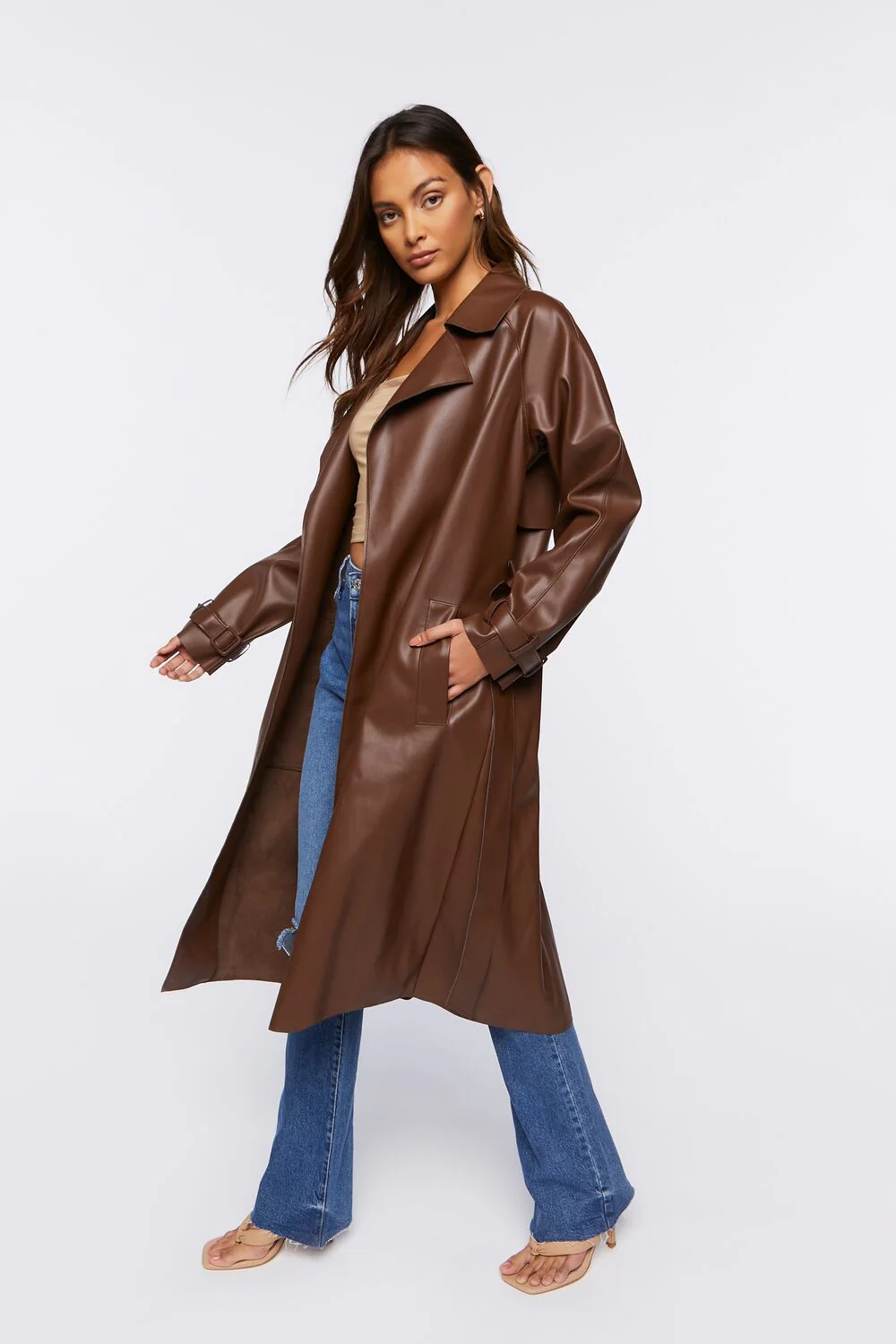 Belted Faux Leather Duster Jacket - Image 2