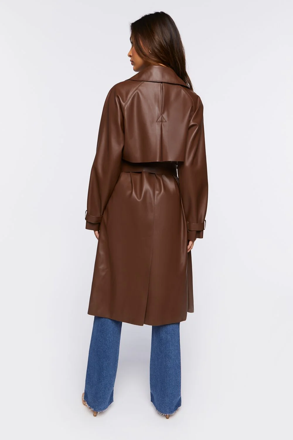 Belted Faux Leather Duster Jacket - Image 3