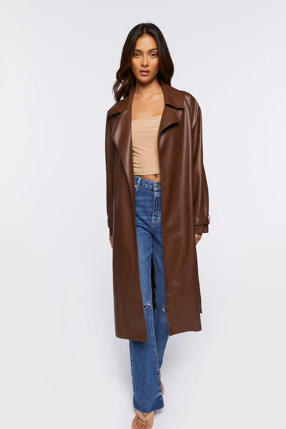 Belted Faux Leather Duster Jacket - Image 4