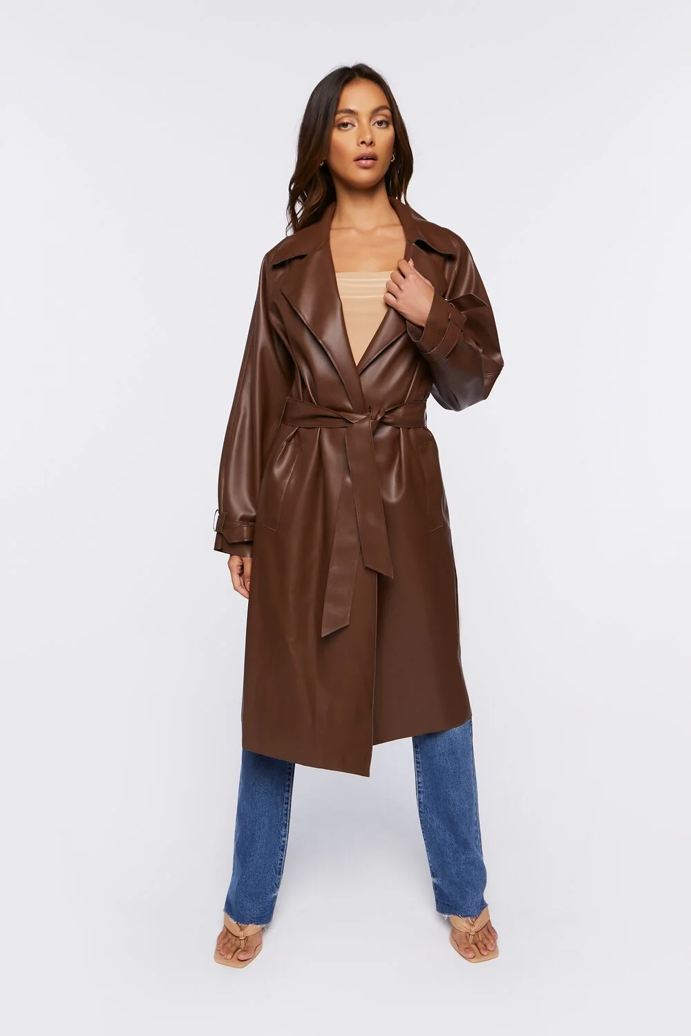 Belted Faux Leather Duster Jacket - Image 6