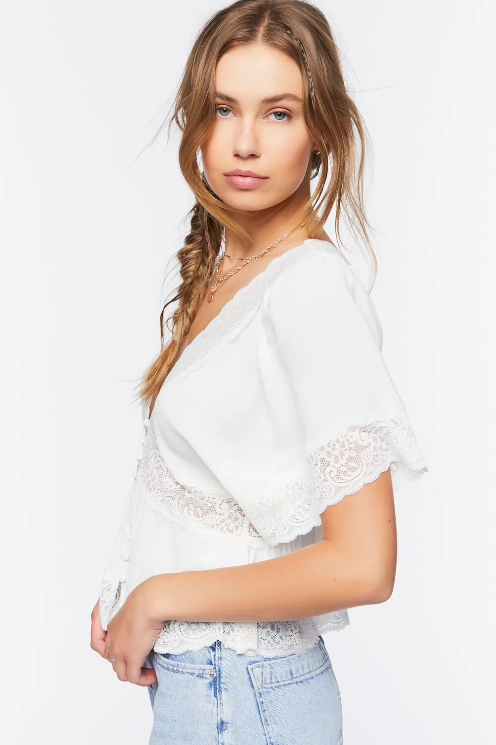 Lace-Trim Button-Front Top - Image 2