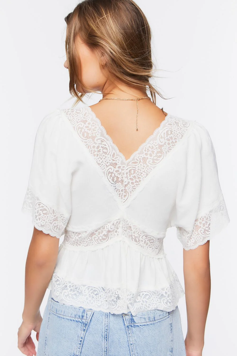 Lace-Trim Button-Front Top - Image 3