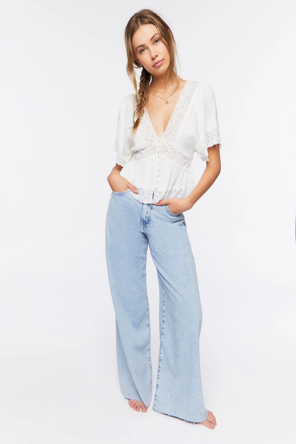 Lace-Trim Button-Front Top - Image 4