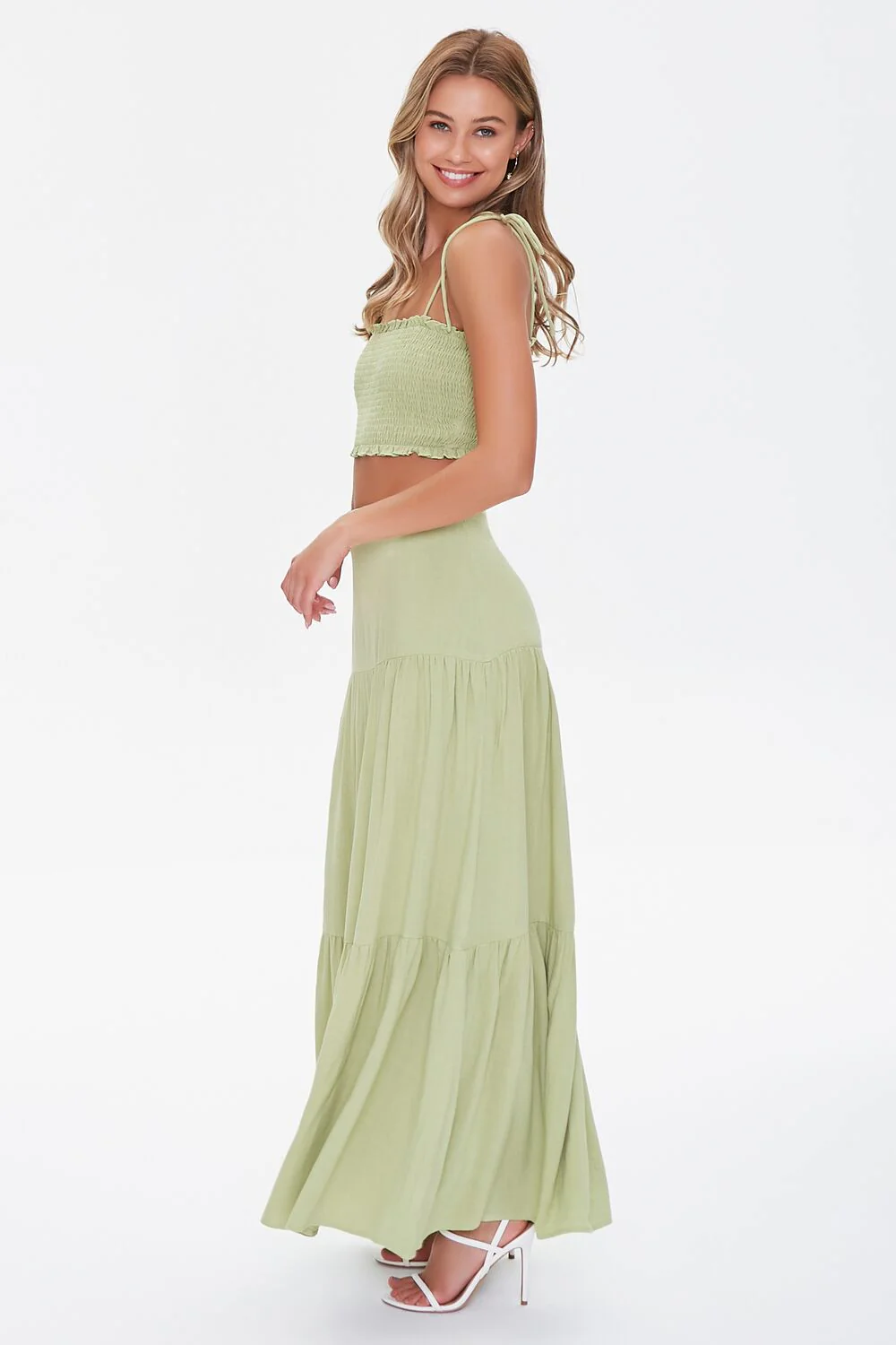 Smocked Cropped Cami & Tiered Skirt Set - Image 2