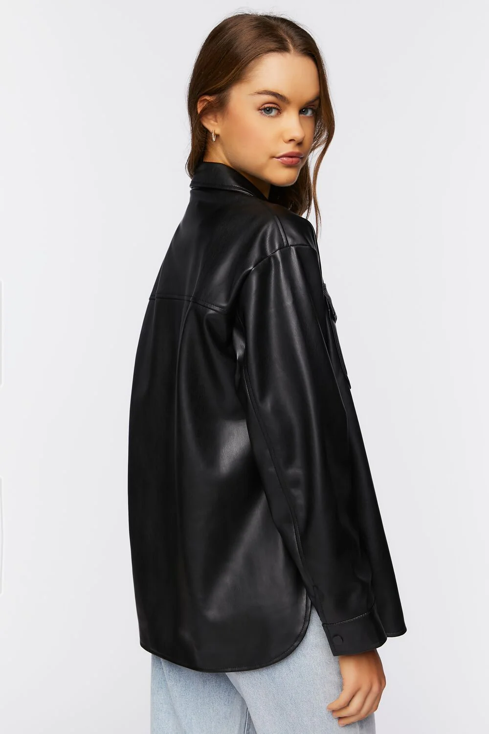 Faux Leather Dolphin-Hem Shacket - Image 2