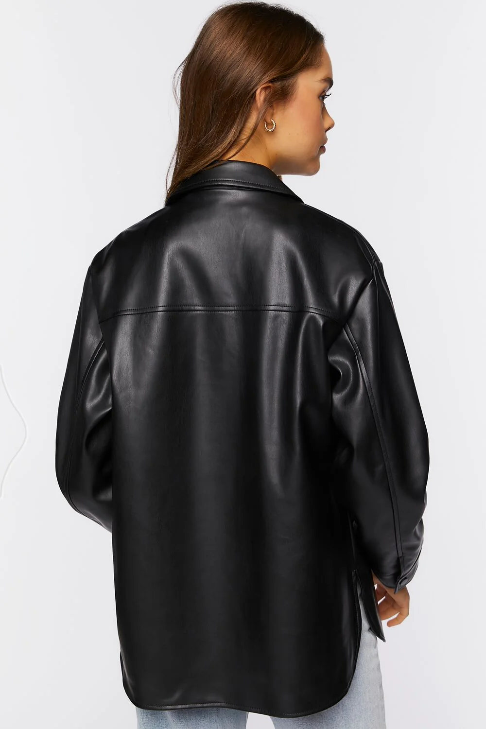 Faux Leather Dolphin-Hem Shacket - Image 3