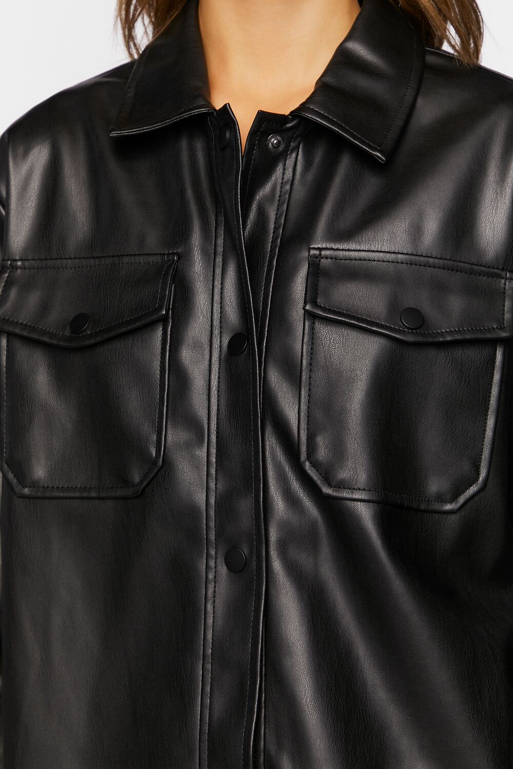 Faux Leather Dolphin-Hem Shacket - Image 5