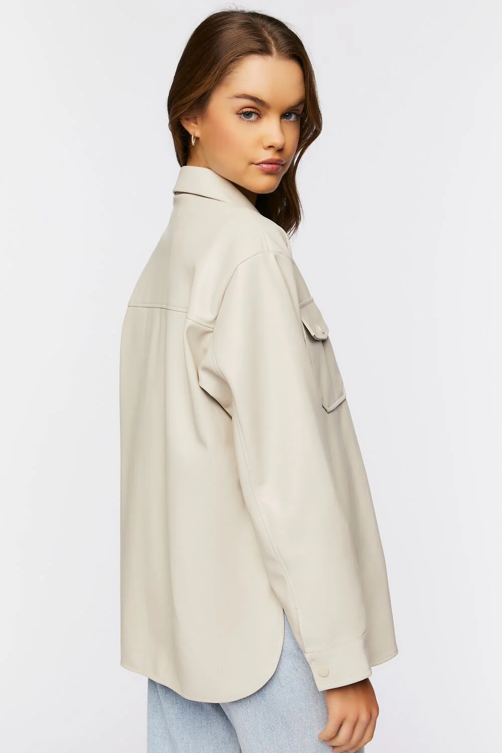 Faux Leather Dolphin-Hem Shacket - Image 7