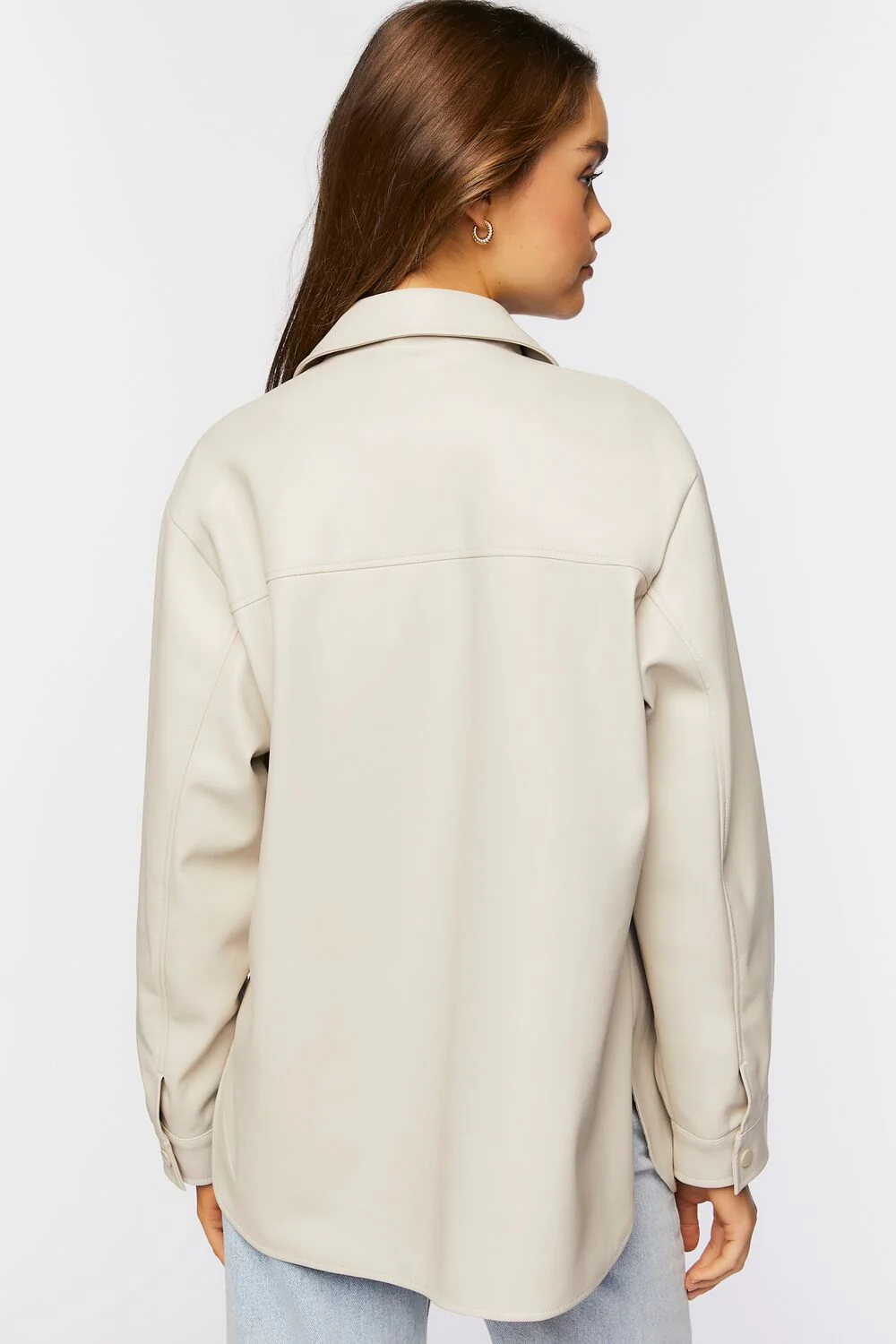 Faux Leather Dolphin-Hem Shacket - Image 8