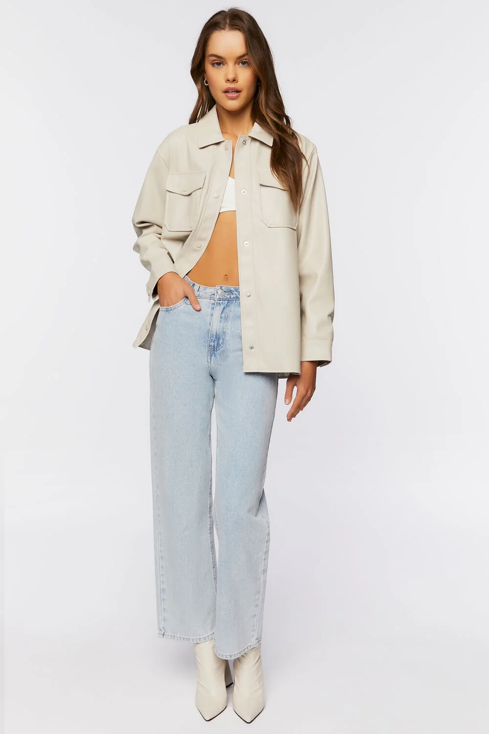 Faux Leather Dolphin-Hem Shacket - Image 9