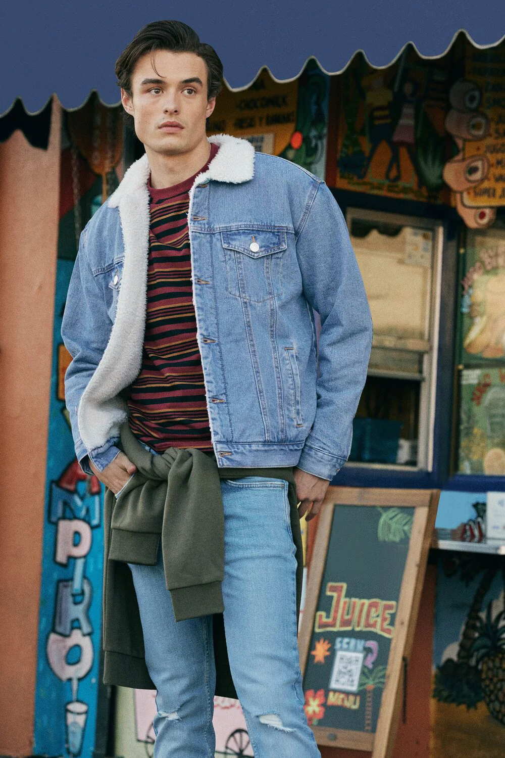 Denim Faux Shearling Jacket - Image 6