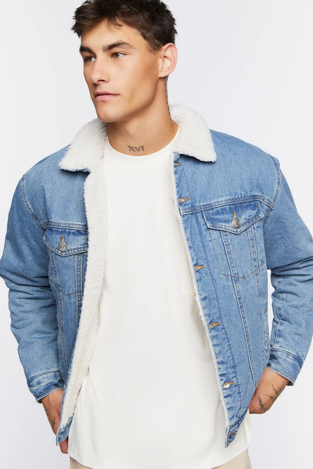 Denim Faux Shearling Jacket - Image 7