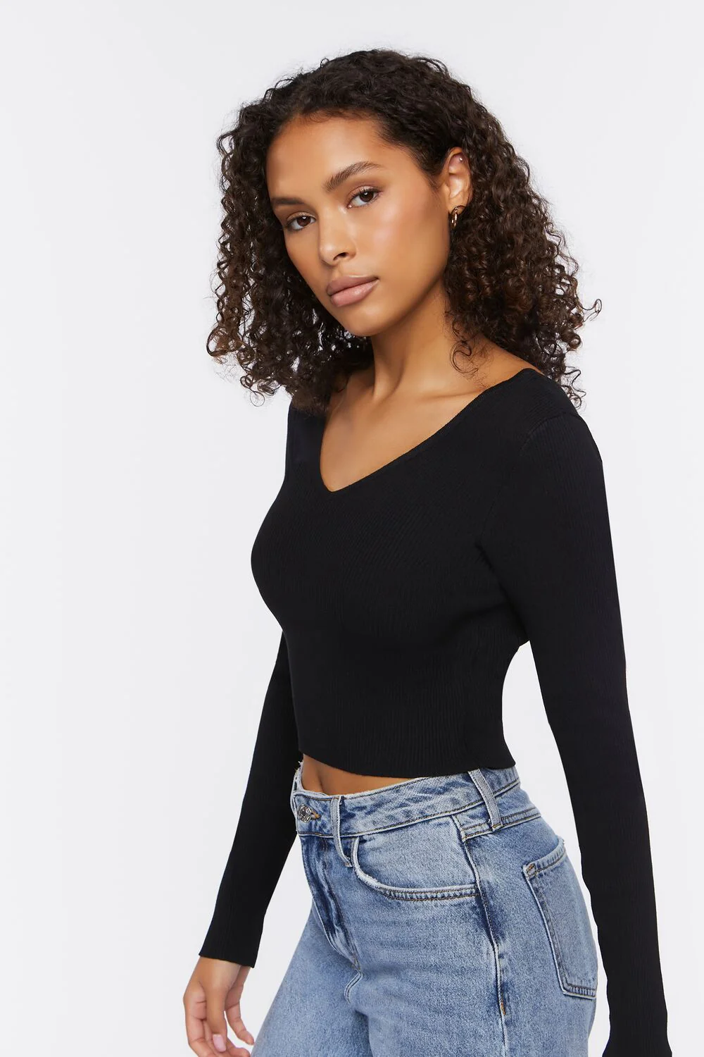 Ribbed Cropped Fitted Sweater - Image 2